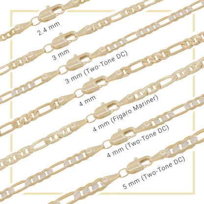 Figaro Chain Anklet 14K Gold Filled 10" Ankle Jewelry Women Diamond Cut 4 Mm